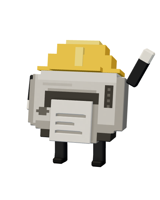 Printer character wearing a hard hat